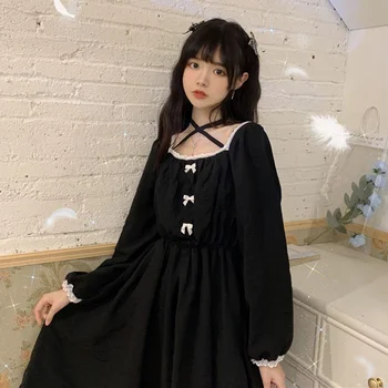 Yeni Japon Sonbahar Kadın Kawaii Gotik Lolita Elbise Vintage Punk Tarzı Bahar Dantel Ruffles Bow Yumuşak Kız Sevimli Elbiseler Parti