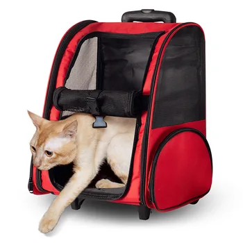 Yeni Pet Arabası Çantası Su Geçirmez Oxford Kumaş Kedi ve Köpek Sırt Çantası Taşınabilir Katlanabilir Hafif Pet tekerlekli çanta 4