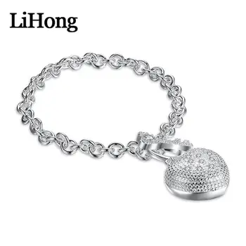 Yeni Sıcak Satış 925 Ayar Gümüş Takı Moda Wrap Bilezik Takı Hediye Charm Kristal Kalp Anahtar Bilezik Kadın Bilezik