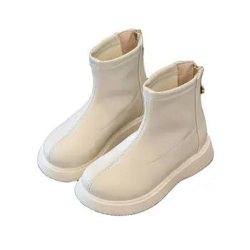 Yeni Çocuk Ayakkabı Çizmeler Kızlar için 23-36 Sonbahar Kış Çizmeler Bebek Deri Su Geçirmez Çocuklar Kadife kar ayakkabıları Chelsea yarım çizmeler 0