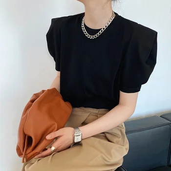 Yeni Üstleri Bayanlar İçin Kore Tarzı Tasarım kısa kollu tişört kadın Tembel Gevşek Yuvarlak Boyun Ins Puf Kollu Üst