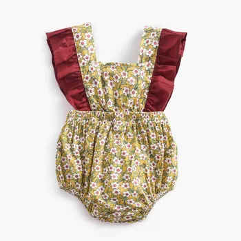 Yenidoğan Bebek Kız Çiçek Baskı fırfırlı kıyafet 2022 Yeni Yaz Bebek Kolsuz Bodysuits Geri Bandaj Tulumlar Playsuits Kumaş 1