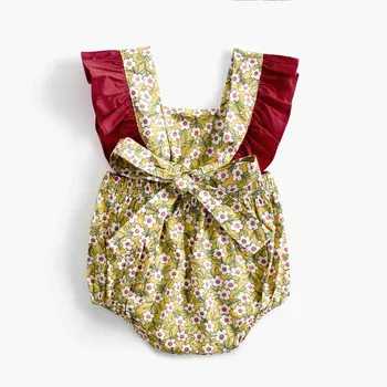 Yenidoğan Bebek Kız Çiçek Baskı fırfırlı kıyafet 2022 Yeni Yaz Bebek Kolsuz Bodysuits Geri Bandaj Tulumlar Playsuits Kumaş 2