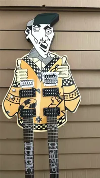 Yüksek kalite özelleştirilmiş versiyonu insan ayak elektrik gitar el-boyalı ekose sarı ışık boya ücretsiz kargo