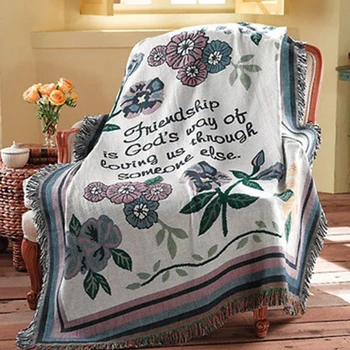Yüksek Kaliteli pamuklu battaniye İnce İpliği boyalı Eğlence Halı Çiçek ve Dostluk Mektubu Akdeniz tarzı kanepe kılıfı Battaniye