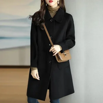 Yün Ceket Kadın Kalınlaşmış Kore İnce Mizaç Orta Ve Uzun Yün Ceket Yeni Sonbahar Ve Kış 2022 Kadın Palto 1