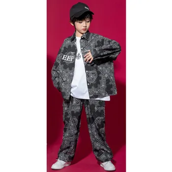 Çocuk giyim setleri Hip Hop Kostüm Sahne Podyum Elbise Gömlek + Pantolon 2 adet Erkek Streetwear Moda Podyum Kıyafetler 4-14 Y 3