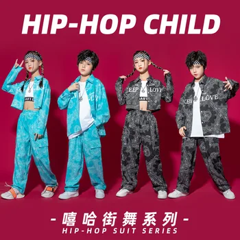Çocuk giyim setleri Hip Hop Kostüm Sahne Podyum Elbise Gömlek + Pantolon 2 adet Erkek Streetwear Moda Podyum Kıyafetler 4-14 Y 5