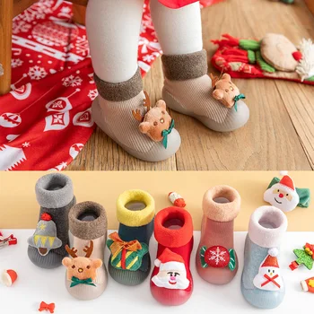 Çocuk kat çorap, bebek yürümeye başlayan çorap, sonbahar ve kış bebek Noel kalınlaşma kapalı kaymaz yumuşak taban ayakkabı