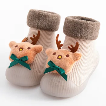 Çocuk kat çorap, bebek yürümeye başlayan çorap, sonbahar ve kış bebek Noel kalınlaşma kapalı kaymaz yumuşak taban ayakkabı 5