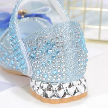 Çocuk Prenses Ayakkabı Küçük Kız Yaz Doğum Günü Deri Daireler Çocuklar Aurora Nedime Mary Jane Takozlar Glitter Sparkle Ayakkabı 4
