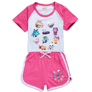 Çocuklar Sevimli Gabbys Dollhouse Giysileri Toddler Kız Yaz Kıyafet Yürüyor Boys Giyim Seti Çocuk Kısa Kollu Eğlence Spor Takım Elbise
