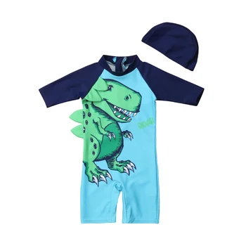 ABD Stok Yeni Moda Bebek Çocuk Boy Romper Güneş Koruyucu Uzun Kollu Mayo Döküntü Guard Kostüm + Şapka 0