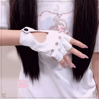 Anime Danganronpa Monokuma Cosplay Siyah ve beyaz eldivenler Yarım Parmak Parmaksız Deri Eldiven Cosplay Prop cadılar bayramı eldivenleri
