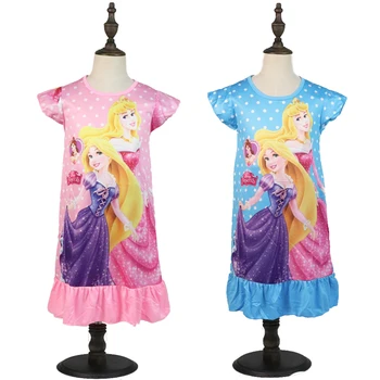 Disney Prenses Kız Elbise Yaz Giyim Çocuk Giysileri çocuk Pijama doğum günü elbiseleri Rahat Kostüm Rapunzel Külkedisi 0
