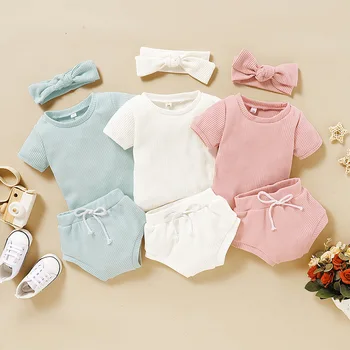 erkek bebek kız o-boyun T-shirt + şort yaz giysileri yürüyor bebek kıyafet çocuk çocuk 2 adet pijama seti 0-5Y 2021 0