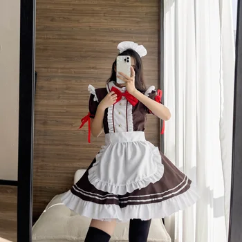 Hizmetçi Kostüm Cosplay Hizmetçi Restoran Hizmetçi Gri Kahverengi Anime Kostüm 0