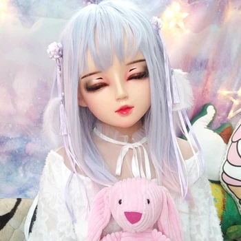 (Mian06) kadın Tatlı Kız Reçine Yarım Kafa Kigurumi BJD Gözler Crossdress Cosplay japon animesi Rol Lolita Maskesi Gözler Ve Peruk